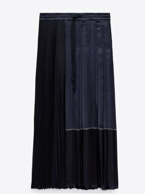ZARA Two-Tone Pleated Midi Skirt in Navy and Black gorgeous limited edition